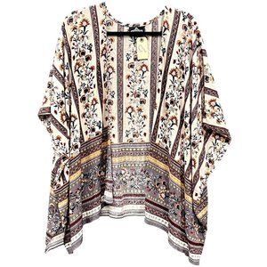 Angie Floral and Geometric Patterned Top - Cream, Brown, Orange